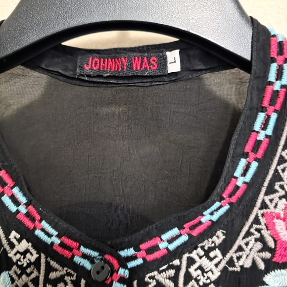 Johnny Was Embroidered Tunic Top Cupra Rayon Floral Hummingbird Feathers L - Picture 3 of 6